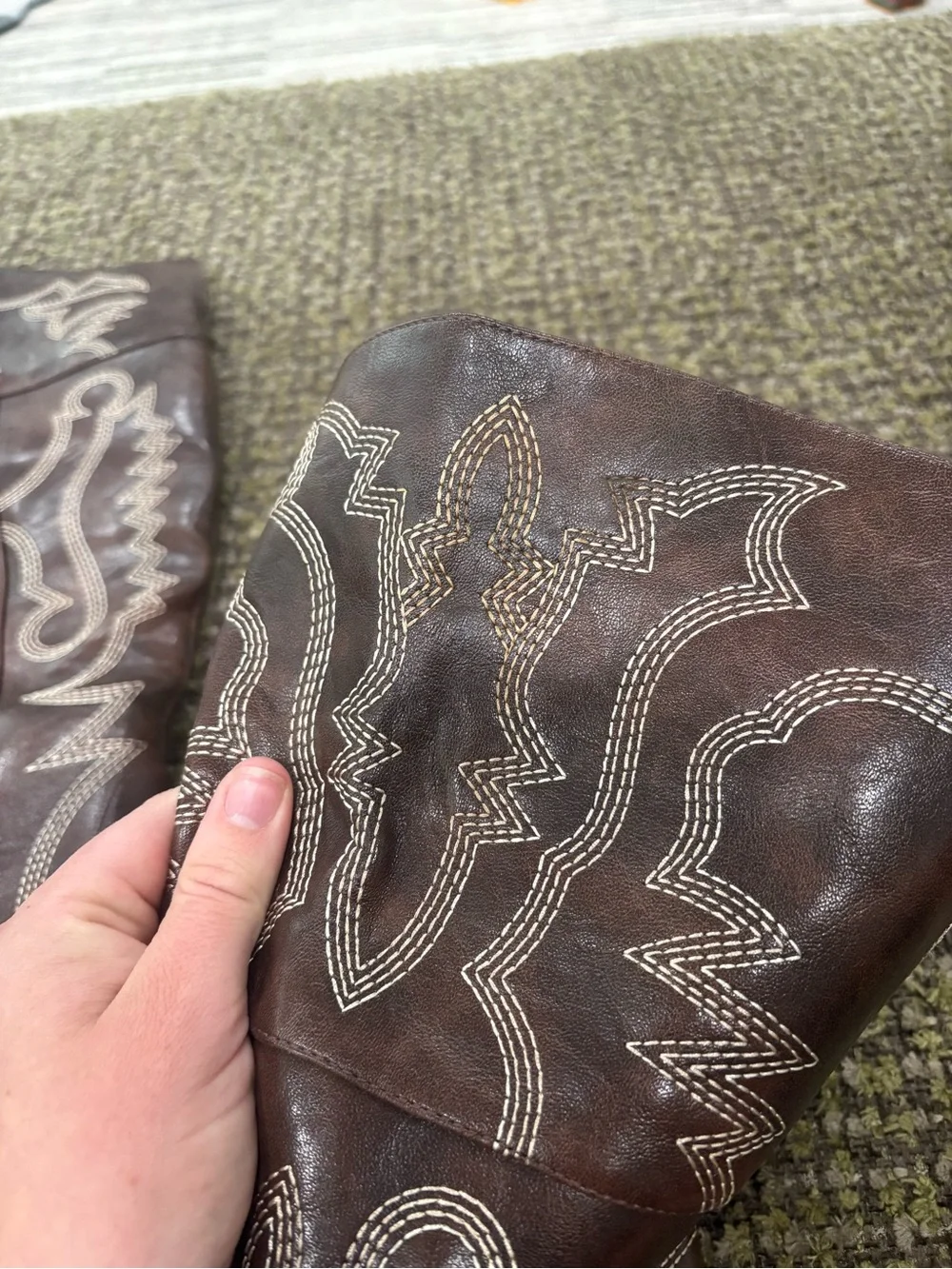 Embroidered Tall‎ Brown Leather Cowboy Boots
